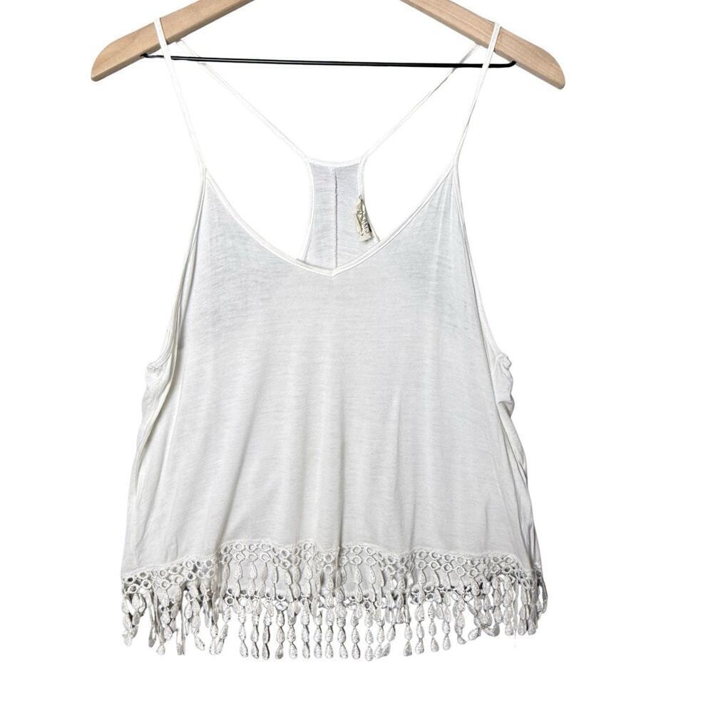 La Hearts White Crochet Fringe Tank Top